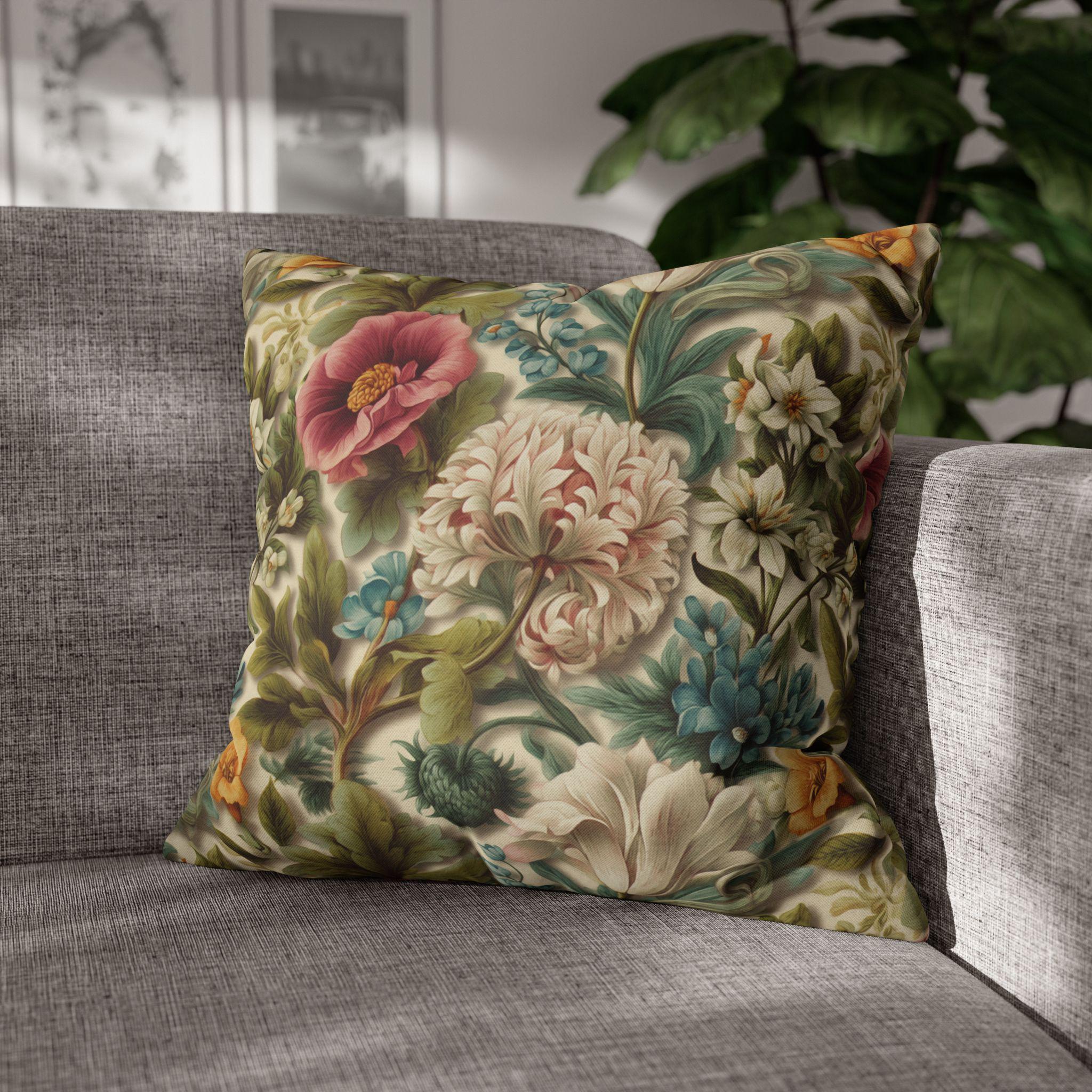 Watercolor Pastel Floral Pillow Cover:  Botanical Spring Garden Sage Pink Blue