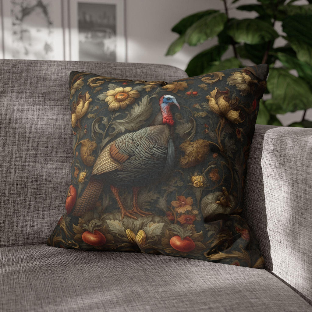 William Morris Wild Turkey Tapestry Pillow Cover: Autumn Harvest Thanksgiving Decor