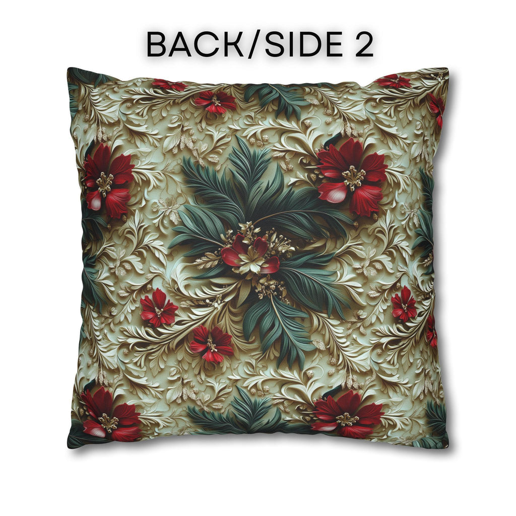 Elegant Christmas Poinsettia Pillowcase: Luxurious Floral Holiday Decor with Beige Background