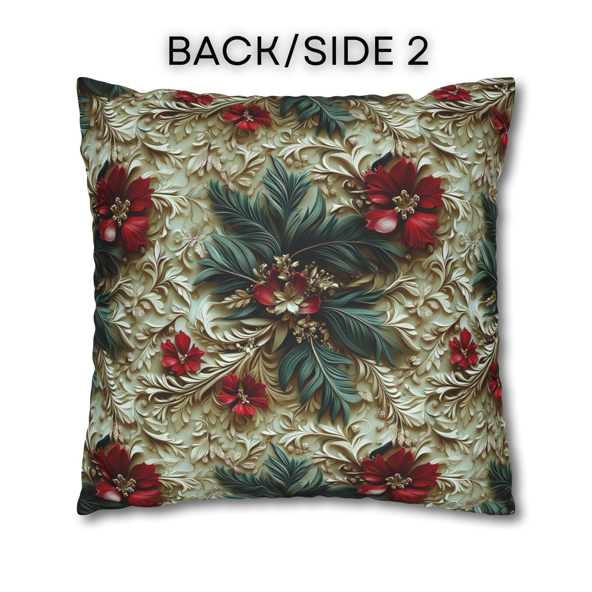 Elegant Christmas Poinsettia Pillowcase: Luxurious Floral Holiday Decor with Beige Background