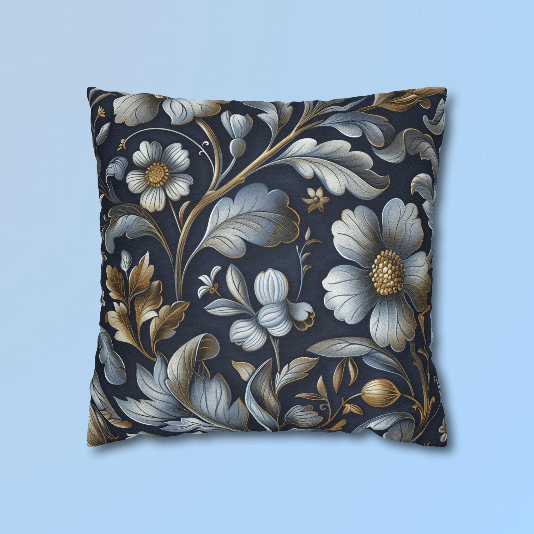 William Morris Pillow Cover: Navy Blue Floral Arts & Crafts Cushion