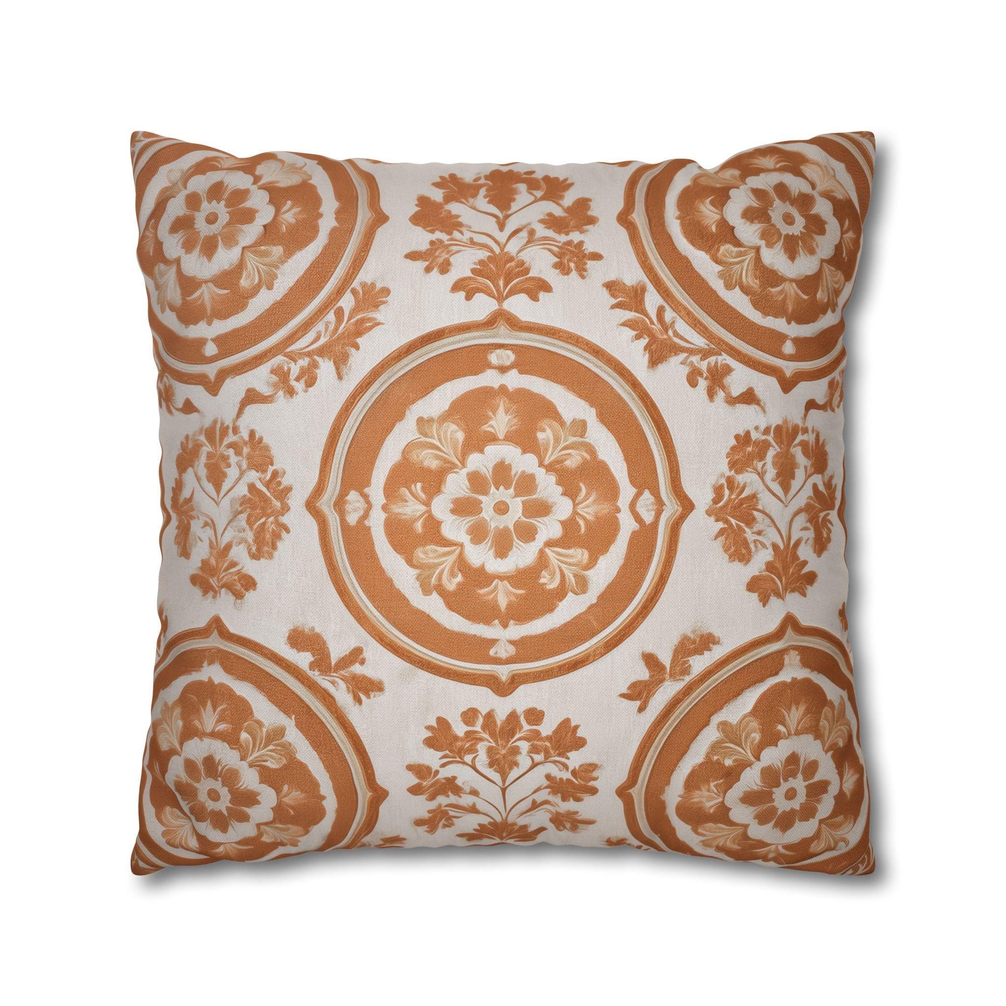French Country Damask Pillow Cover: Terracotta Rust Vintage Style Farmhouse Accent