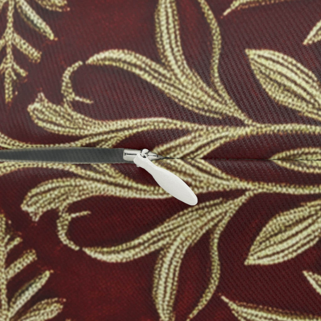 Christmas Snowflake Lumbar Pillow: Crimson Red Antique Gold with Deep Green Accents