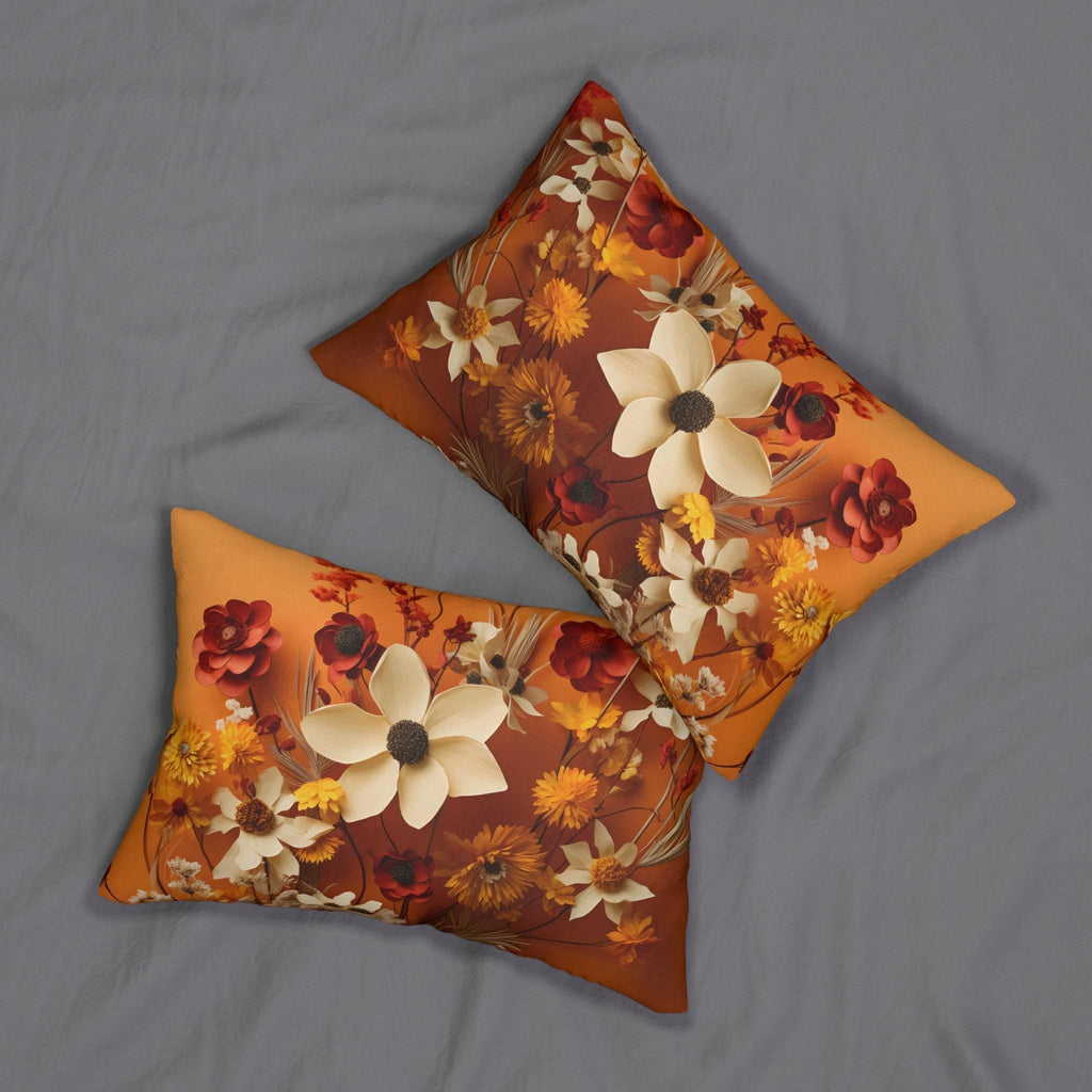 Autumn Wildflower Lumbar Throw Pillow - Rusty Orange Floral Decorative Cushion for Fall Home Decor