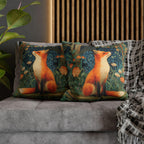 Morris-Inspired Red Fox Botanical Pillow Cover: Vintage Style Moody Woodland Blooms