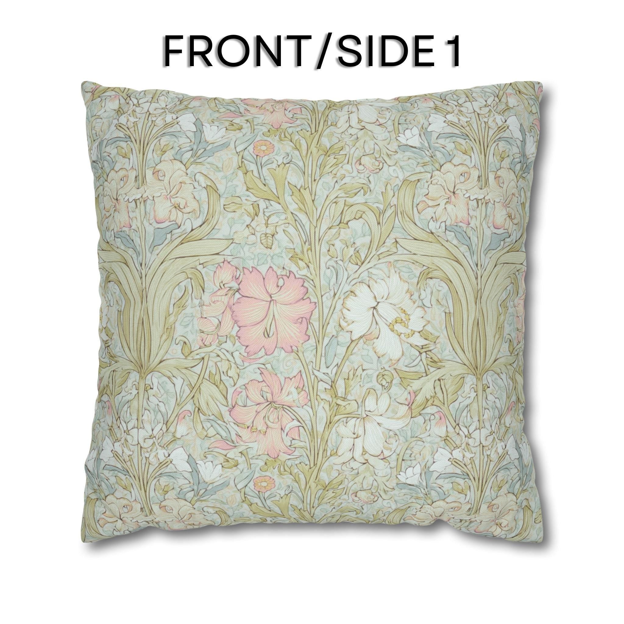 William Morris Style Pillow Cover: Soft Sage and Blush Botanical Ivory Cottage Decor