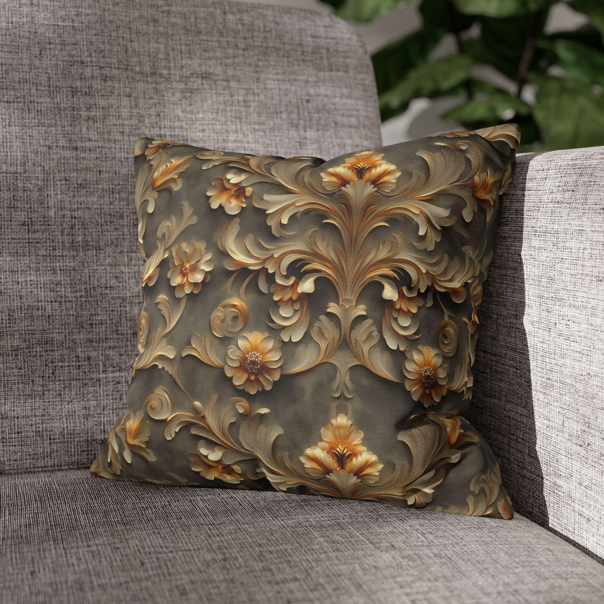French Damask Pillow Cover, Golden Floral Elegant Home Decor