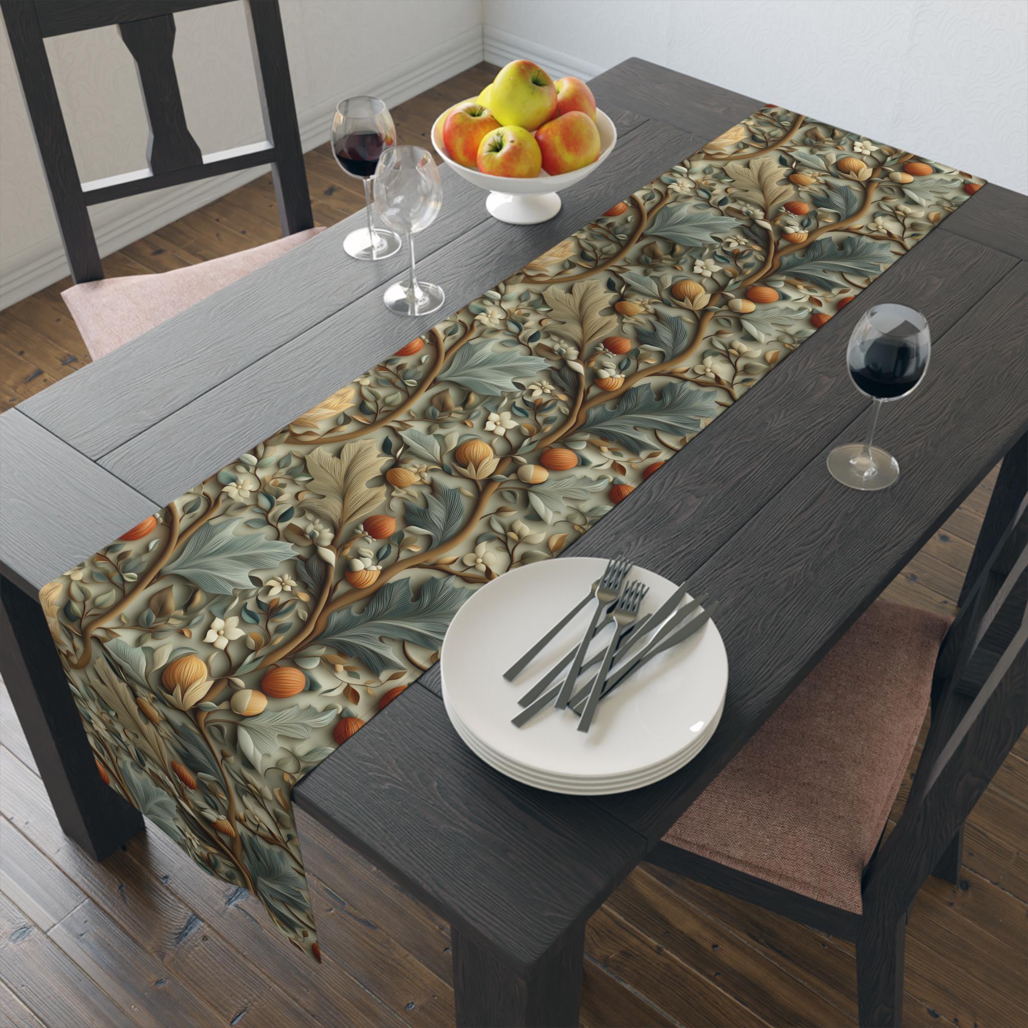 Autumn Table Runner: William Morris Inspired Botanical Vines Tapestry