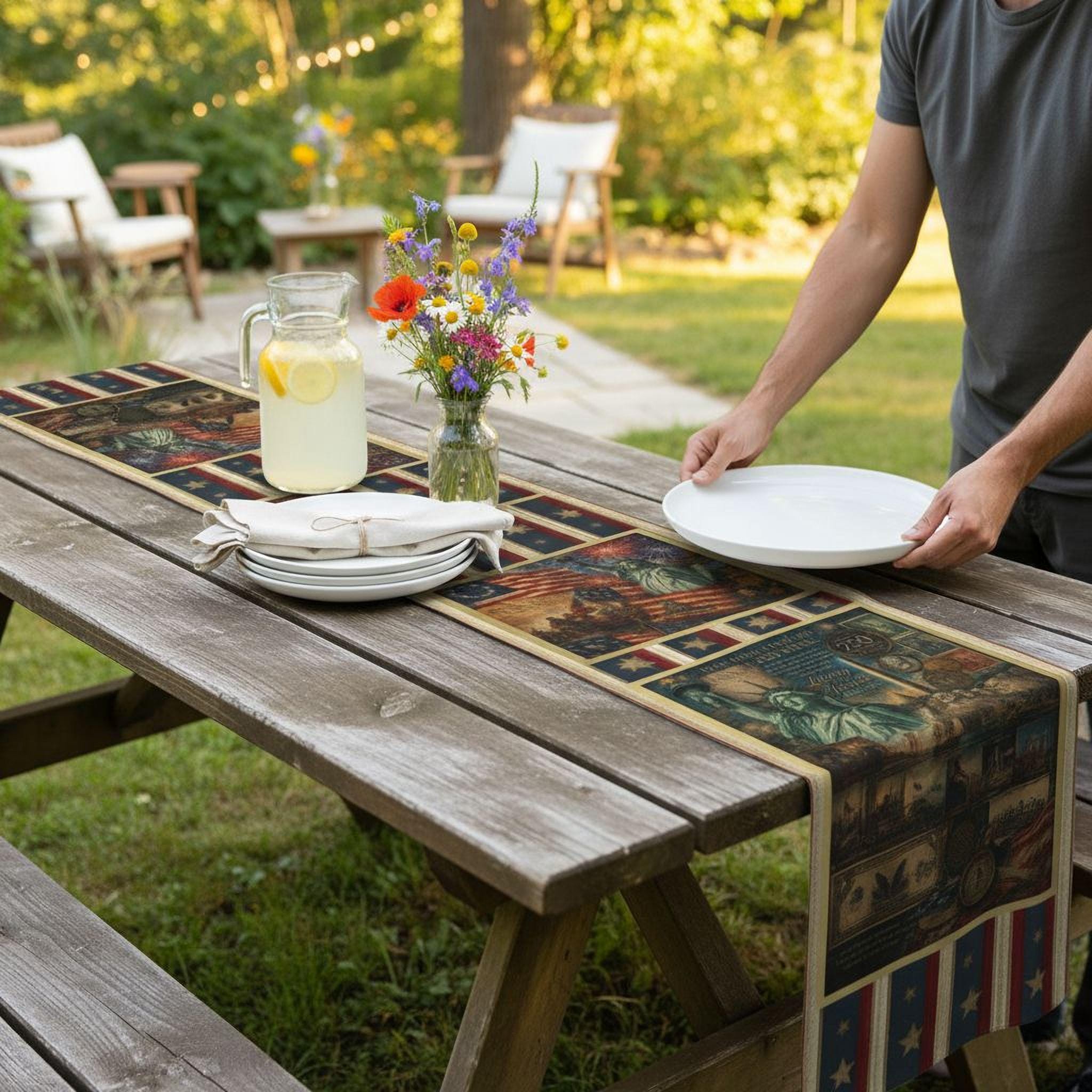 Patriotic Table Runner: USA 250th Anniversary Liberty and Justice Theme