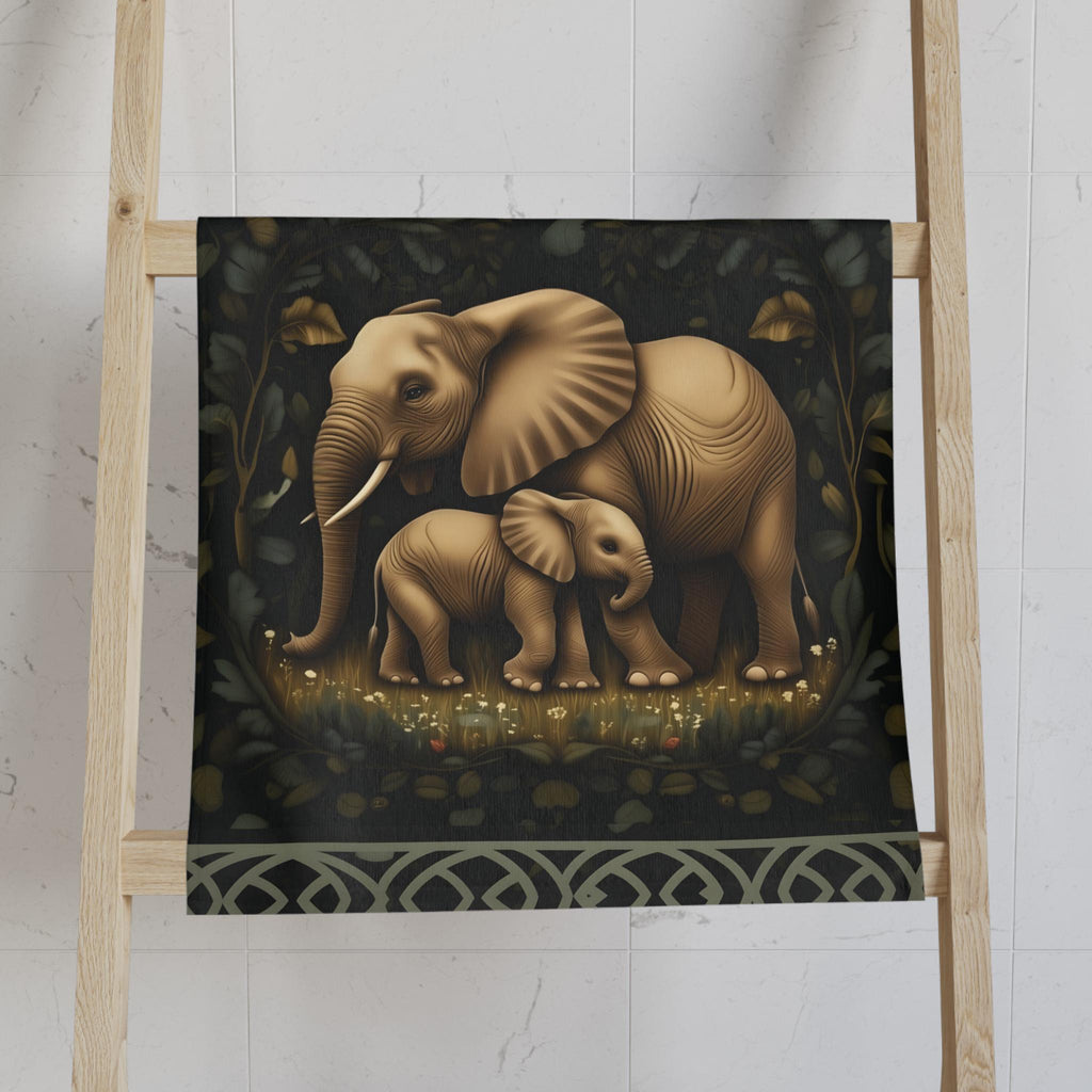 Elephant Hand Towel: Botanical Jungle Design - Soft Earth Tones
