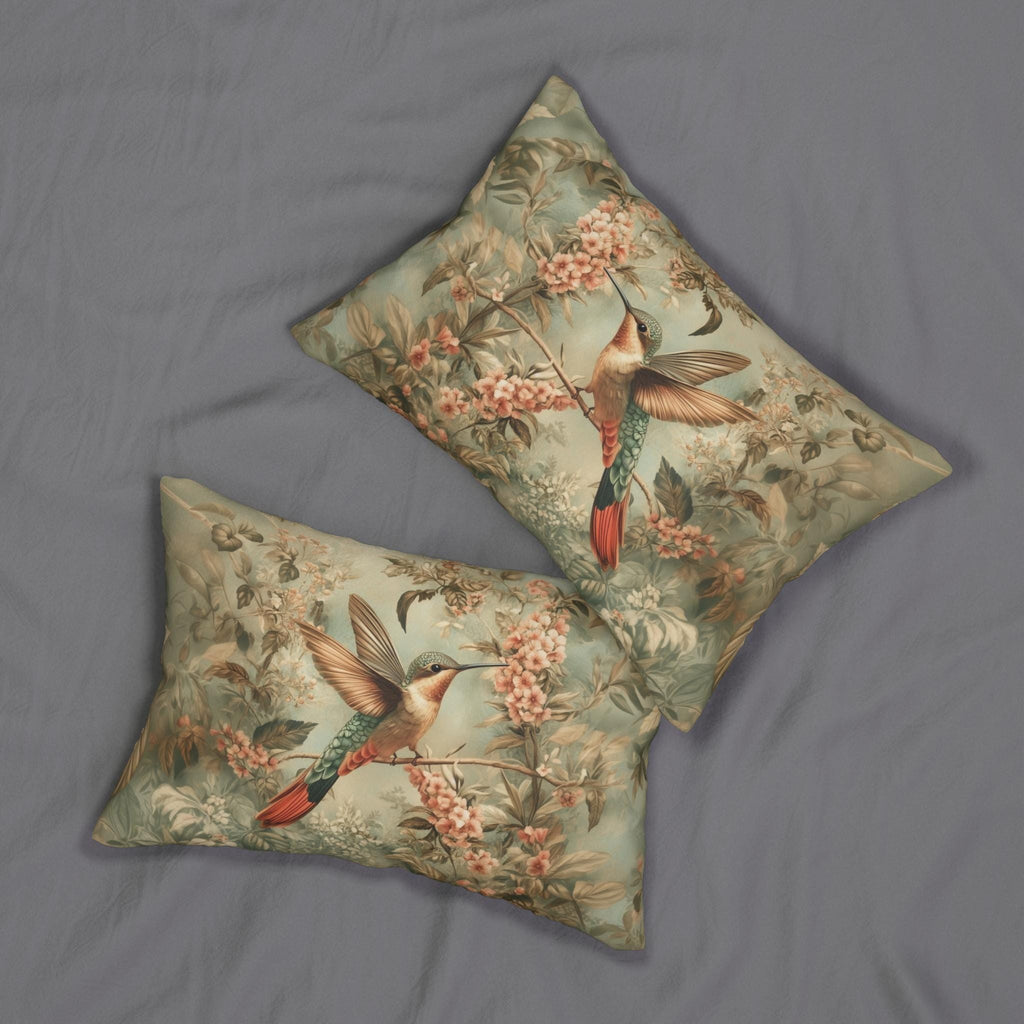 William Morris Botanical  Lumbar Pillow: Sage Blush Teal Hummingbird Arts & Crafts Accent
