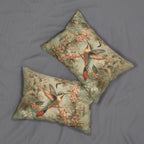 William Morris Botanical  Lumbar Pillow: Sage Blush Teal Hummingbird Arts & Crafts Accent