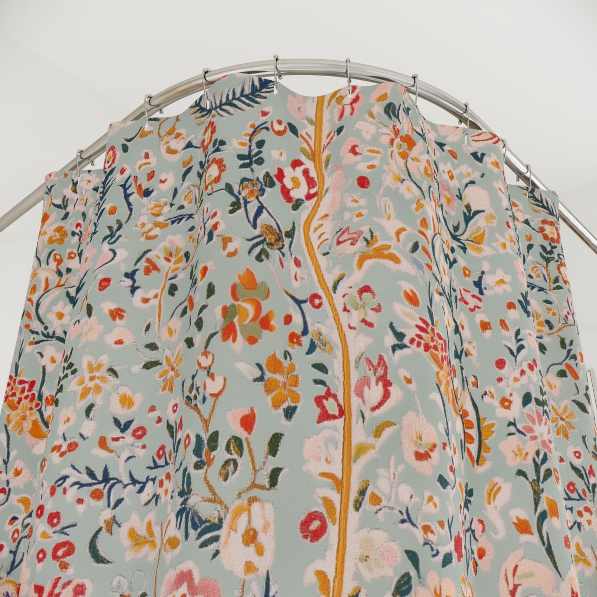 Soft Blue Floral Shower Curtain: Botanical Charm for Cottagecore Bathroom Decor