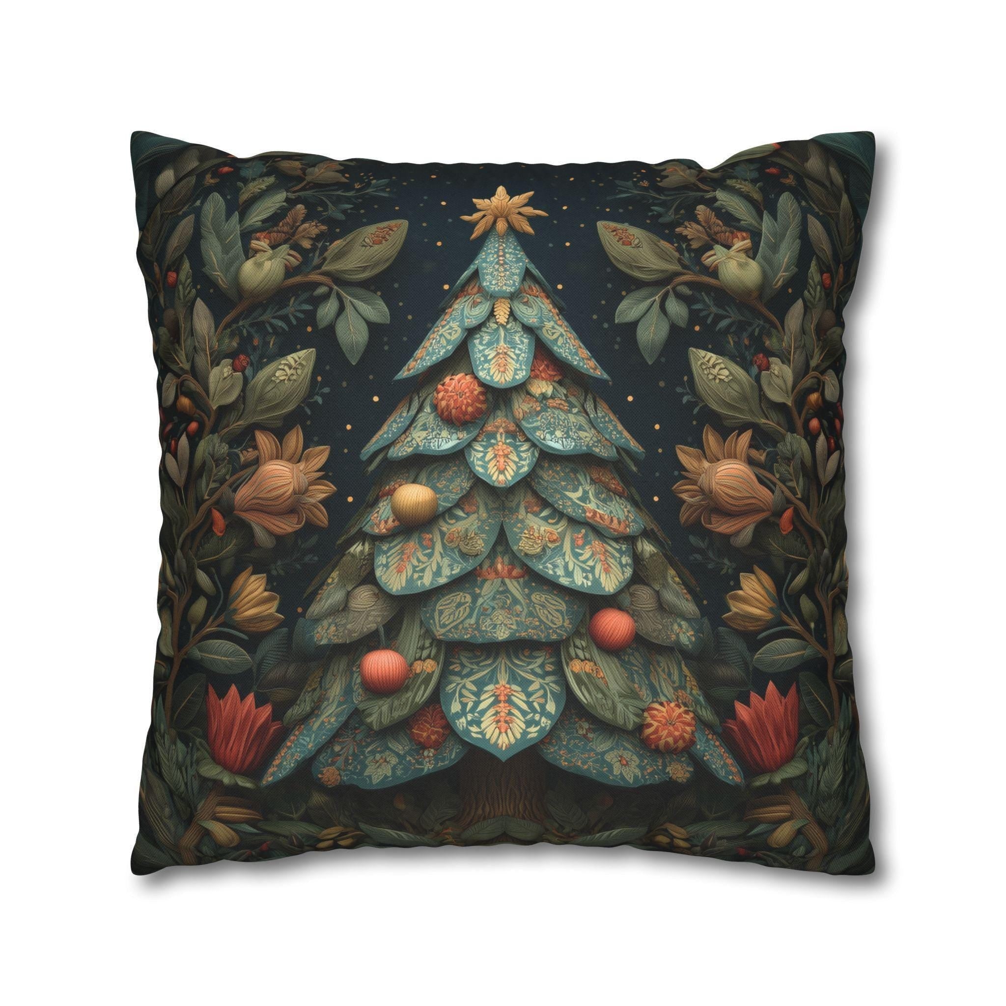 William Morris Inspired Christmas Tree Pillow Cover: Vintage Style Floral Arts & Crafts Holiday Decor