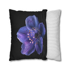 Purple Anemone Floral Pillow Cover, Vivid Flower on Black