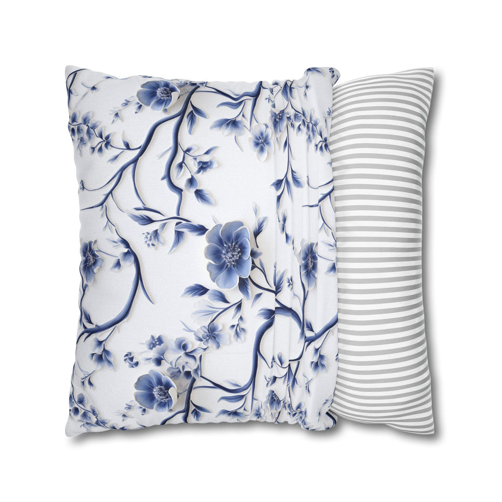 Elegant Chinoiserie Pillowcase: Blue & White Floral Cushion Cover Inspired by Vintage Chinese Porcelain Art