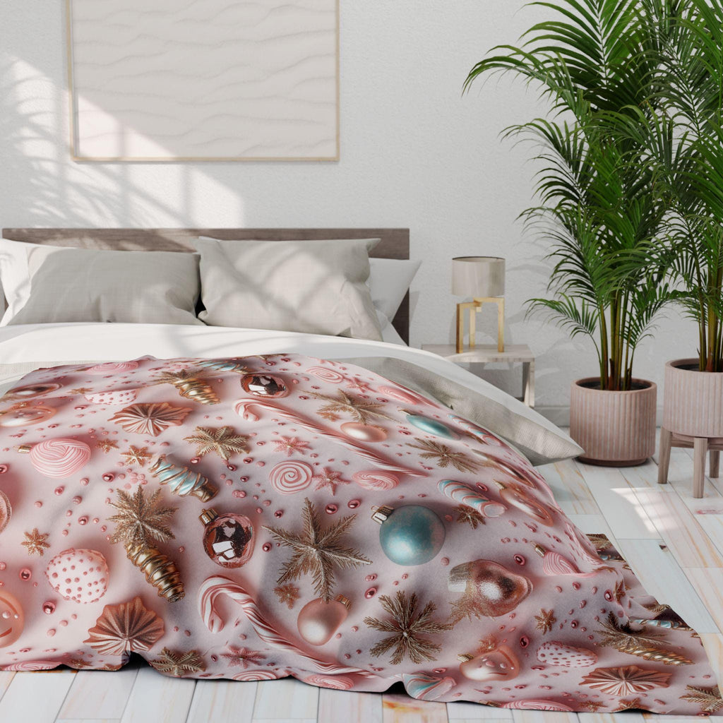 Candycore Soft Fleece Blanket, Pastel Pink, Minty Blue Whimsical Christmas Holiday Decor