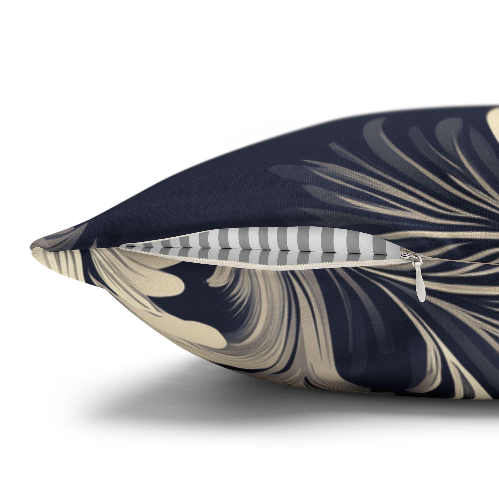 Damask Inspired Pillow Cover, Opulent Floral Scroll Motif, Luxury Ivory & Blue Square Pillowcase