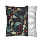 Christmas Botanical Square Pillowcase, Elegant Holly Leaves & Berries Design Cushion Cover