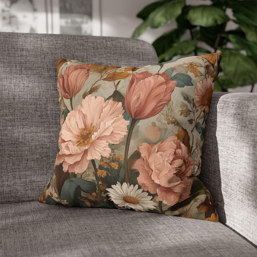 William Morris Inspired Botanical Pillow Cover: Dusty Rose, Sage, Ochre Autumn Accent