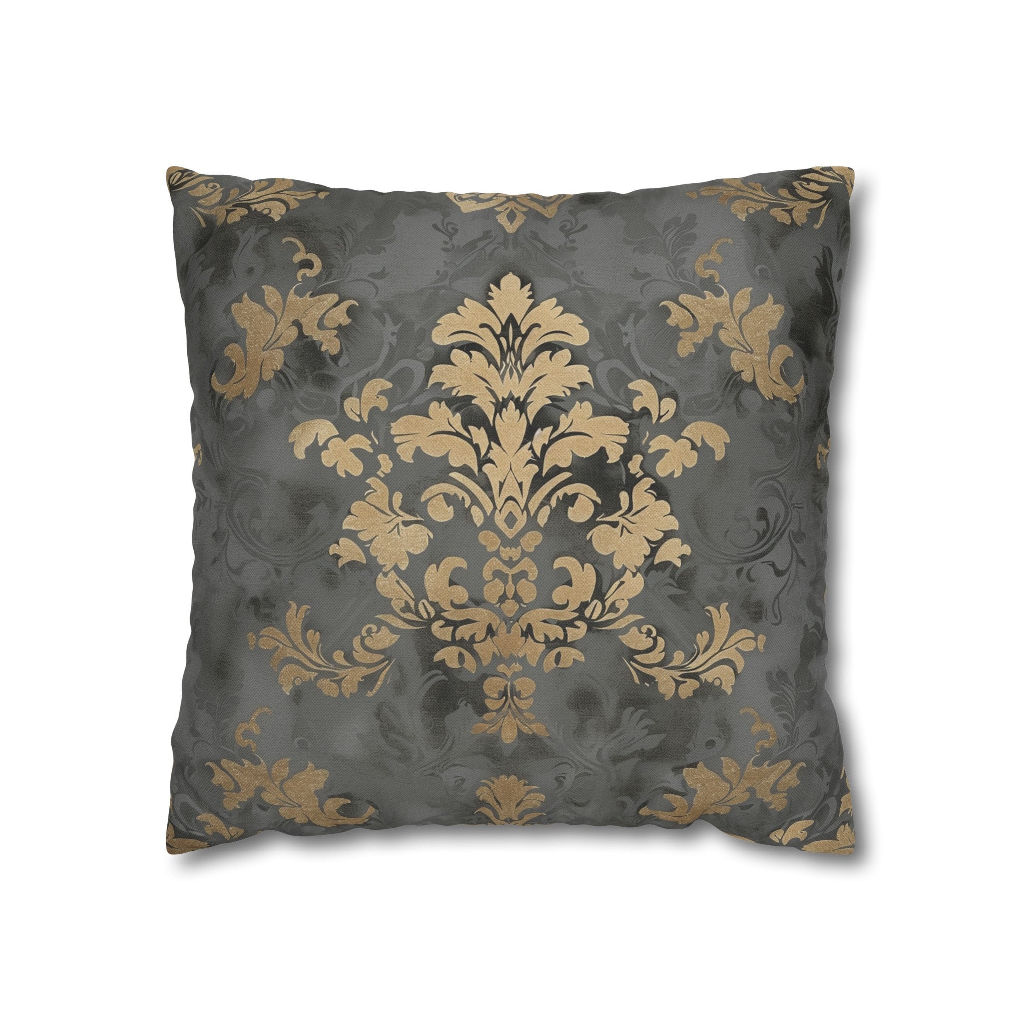 Gold Floral Damask Pillow Cover: Elegant Grey Decor