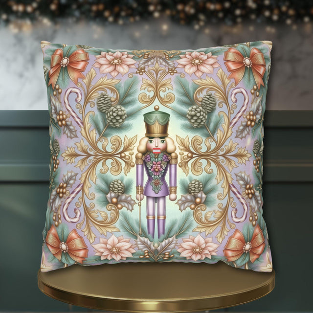 Pastel Nutcracker Pillow Cover: William Morris Lilac, Mint Green, Vintage Style Coquette Christmas Decor