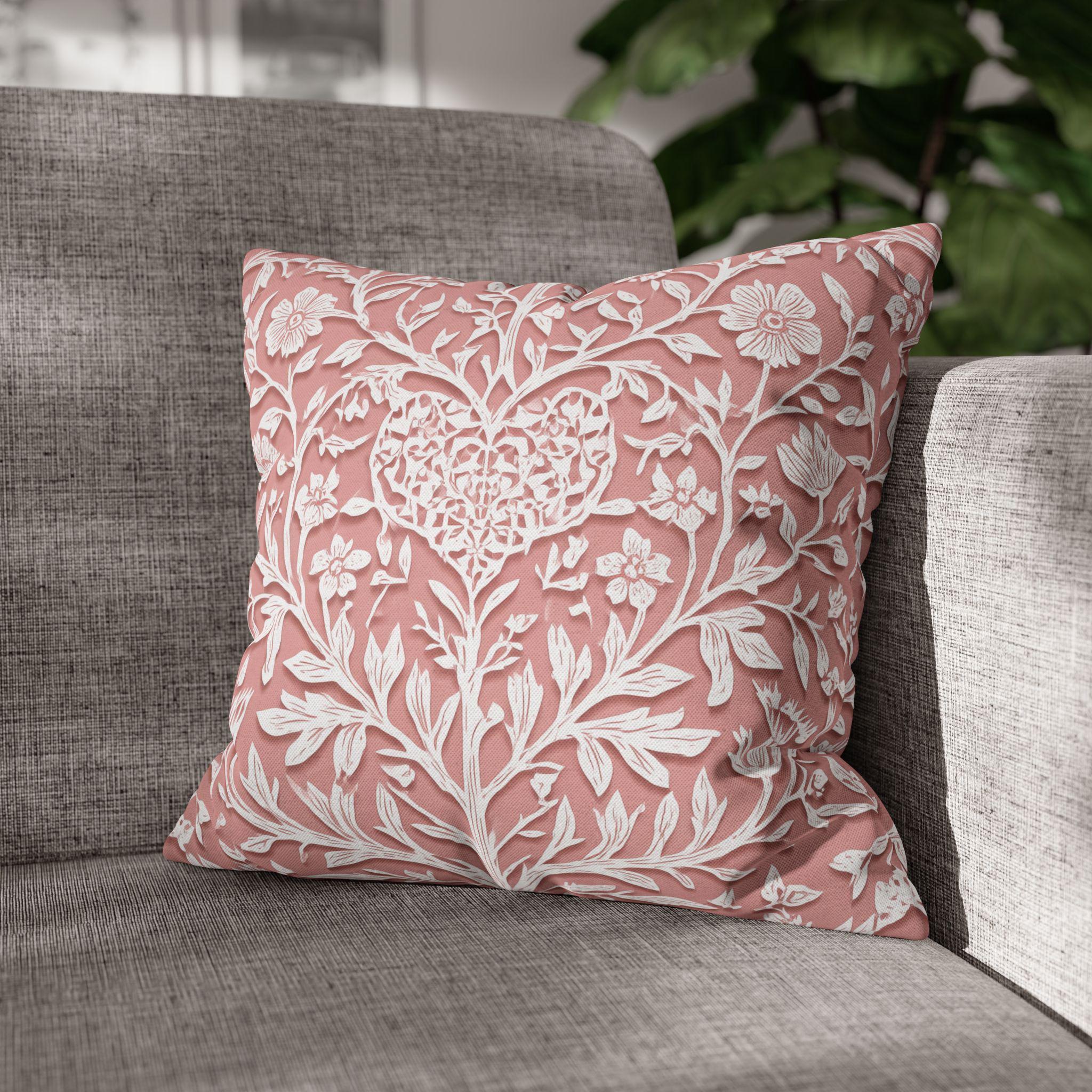 William Morris Inspired Heart & Blooms Pillow Cover: Faux Lace Botanical Design
