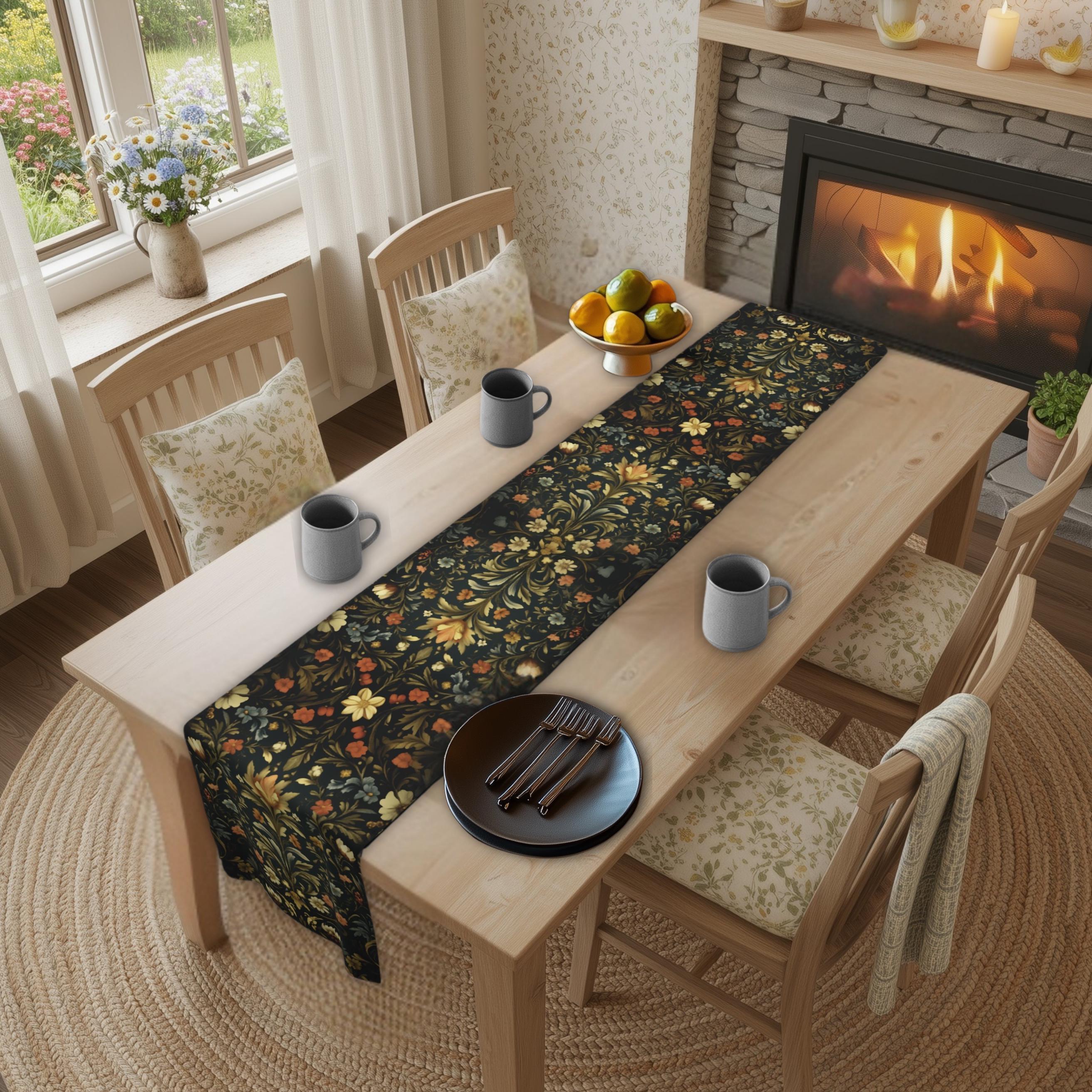 William Morris inspired Table Runner: Vintage Style Moody Blooms