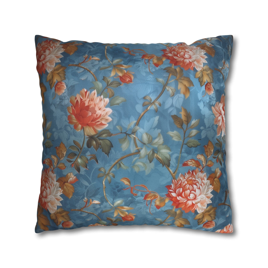 Chinoiserie Pillow Cover: Vintage Inspired Floral Peonies on Blue
