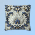 French Country Floral Pillow Cover, Blue White Gold Vintage Design