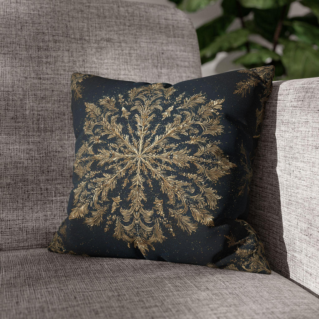 Navy & Gold Christmas Snowflake Pillow Cover: Square Polyester, 14-20 Inches