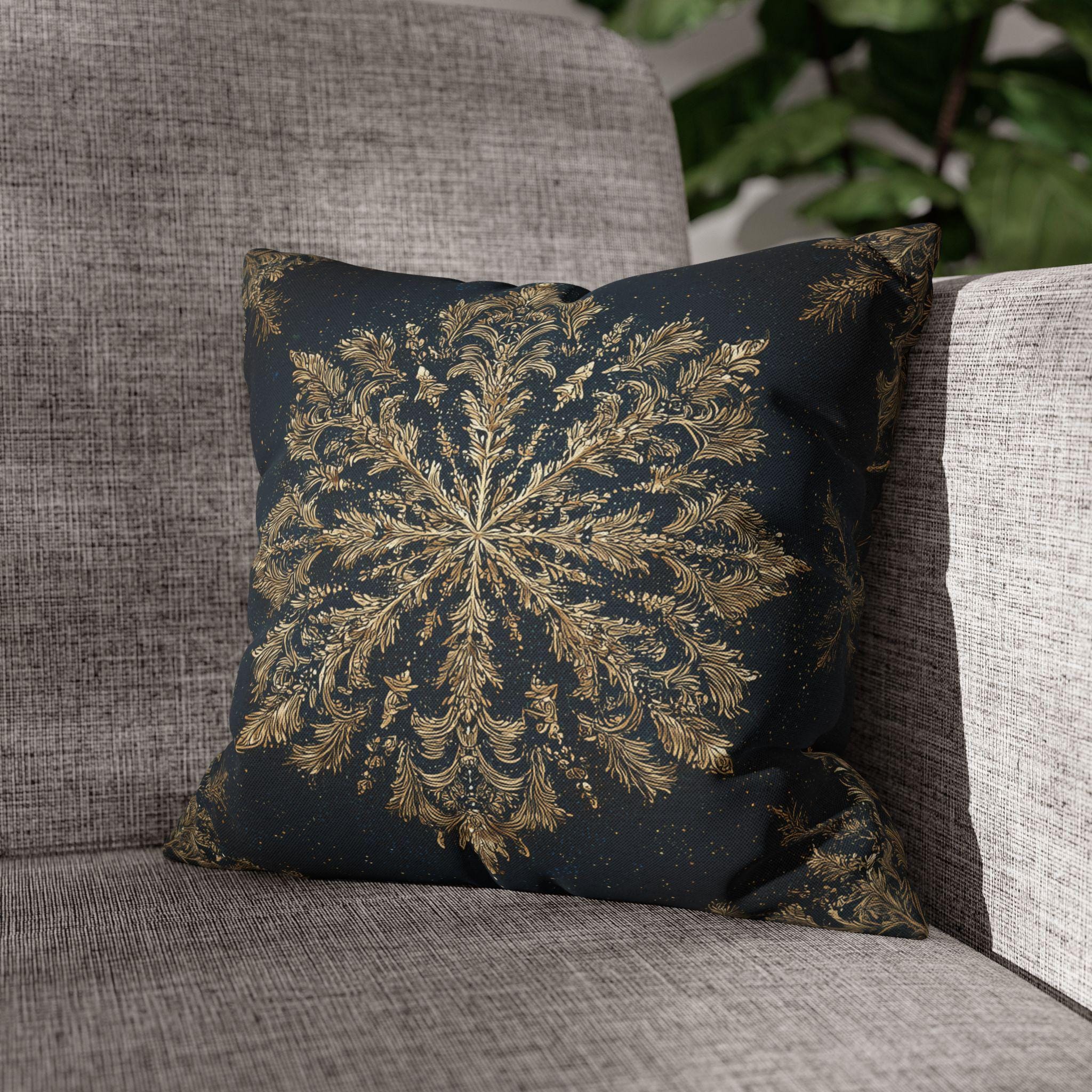 Navy & Gold Christmas Snowflake Pillow Cover: Square Polyester, 14-20 Inches