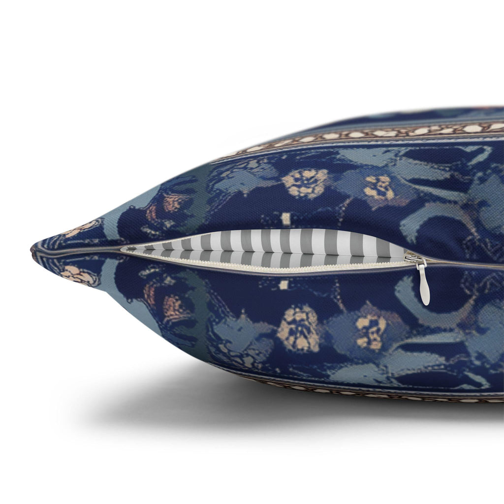 Elegant Navy Blue Floral Medallion Pillowcase: William Morris Inspired Persian Tribal Motifs Decorative Cover