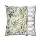 Elegant Chinoiserie Floral Pillowcase: Ivory & Blue Porcelain-Inspired Square Cover for Home Decor