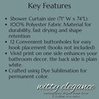 Retro Bold Circle Pattern Fabric Shower Curtain: Burnt Orange, Gold, Teal on Black Background