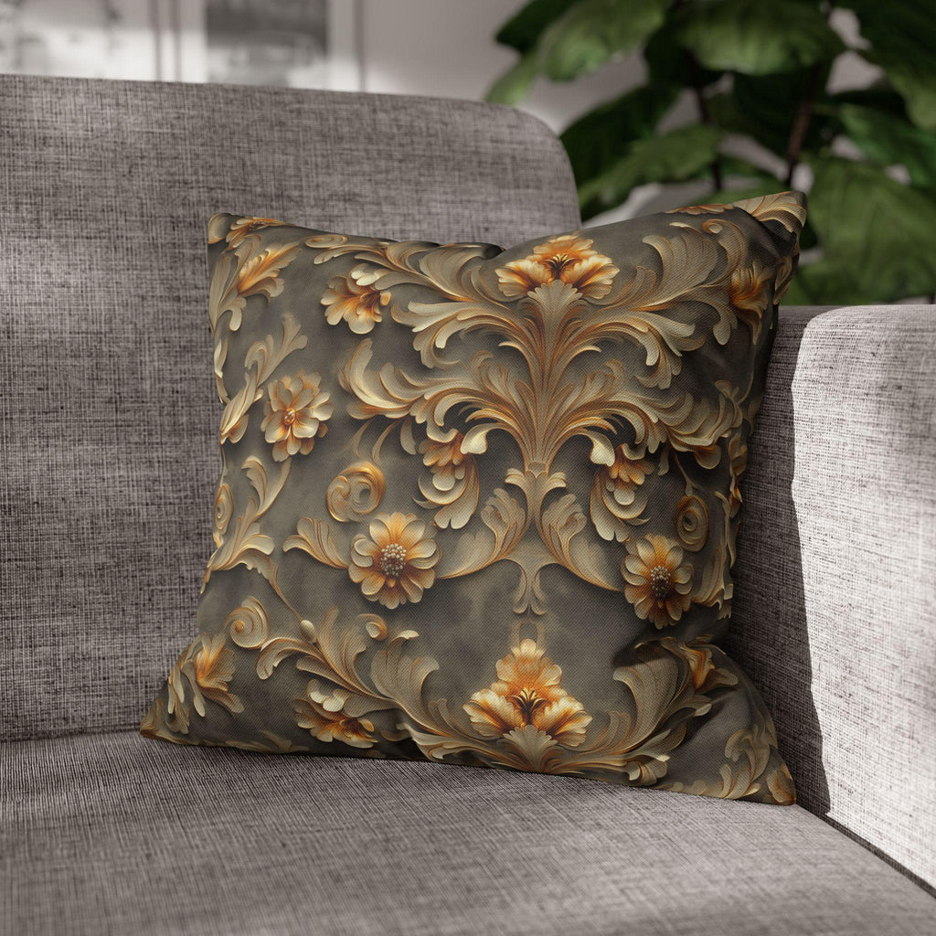 French Damask Pillow Cover, Golden Floral Elegant Home Decor