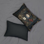 Winter Woodland Snowman Lumbar Pillow: William Morris Style with Pine, Florals & Vintage Charm