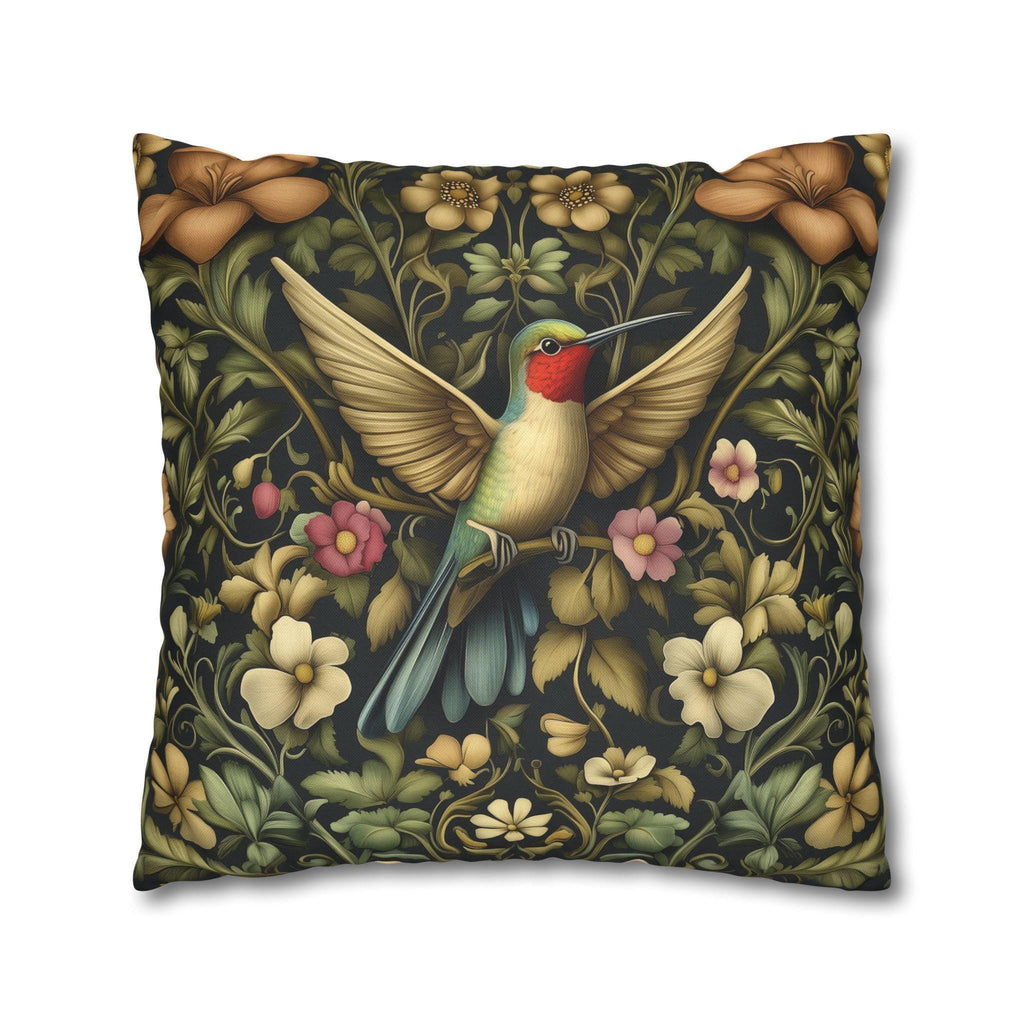 William Morris Inspired Hummingbird Floral Pillow Cover: Arts and Crafts Garden Accent