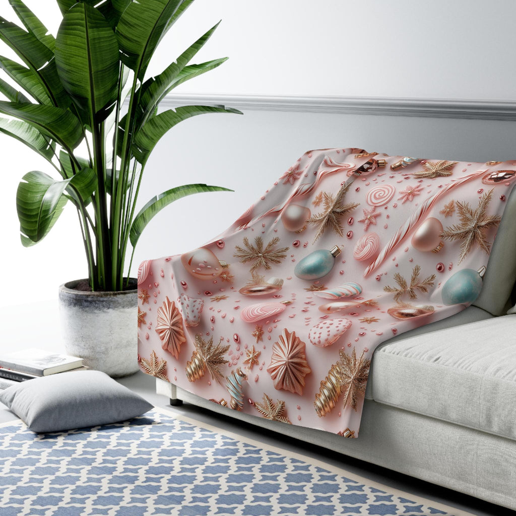 Candycore Soft Fleece Blanket, Pastel Pink, Minty Blue Whimsical Christmas Holiday Decor