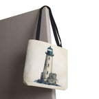 Coastal Lighthouse Tote: Durable Canvas Beach Bag in Blue - Nautical Carryall (S/M/L Available)