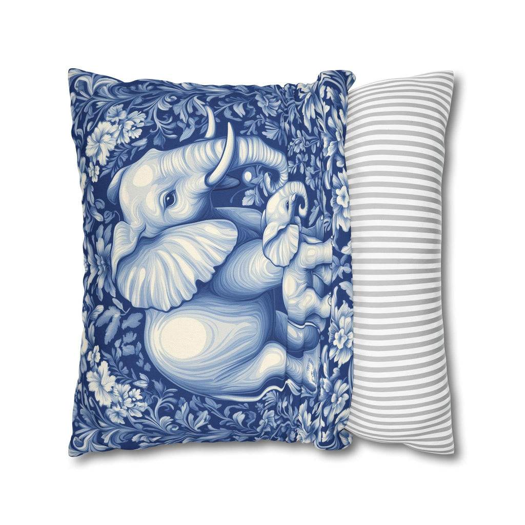 William Morris Inspired Elephant Pillow Cover: Blue & White Botanical Tapestry Cushion Case