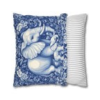 William Morris Inspired Elephant Pillow Cover: Blue & White Botanical Tapestry Cushion Case
