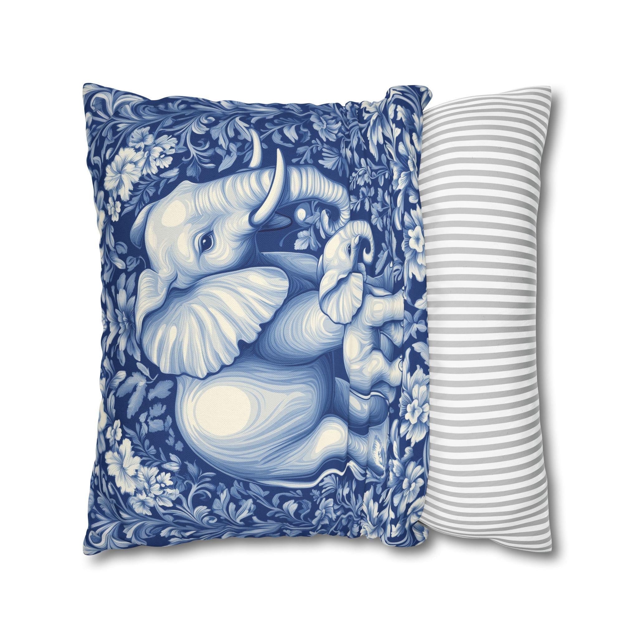 William Morris Inspired Elephant Pillow Cover: Blue & White Botanical Tapestry Cushion Case