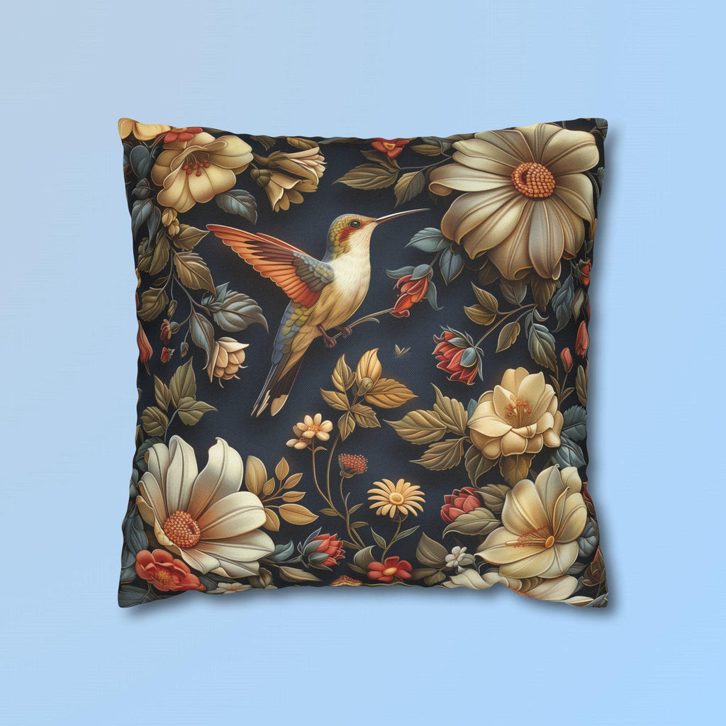 Elegant William Morris Inspired Hummingbird Floral Pillow Cover - Navy Background Art Lover Gift
