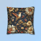 Elegant William Morris Inspired Hummingbird Floral Pillow Cover - Navy Background Art Lover Gift