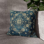 Vintage Teal Medallion Pillow Cover: Persian Rug Print Cushion