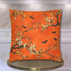 Halloween Chinoiserie Pillow Cover: Bright Orange Five Bats Decor
