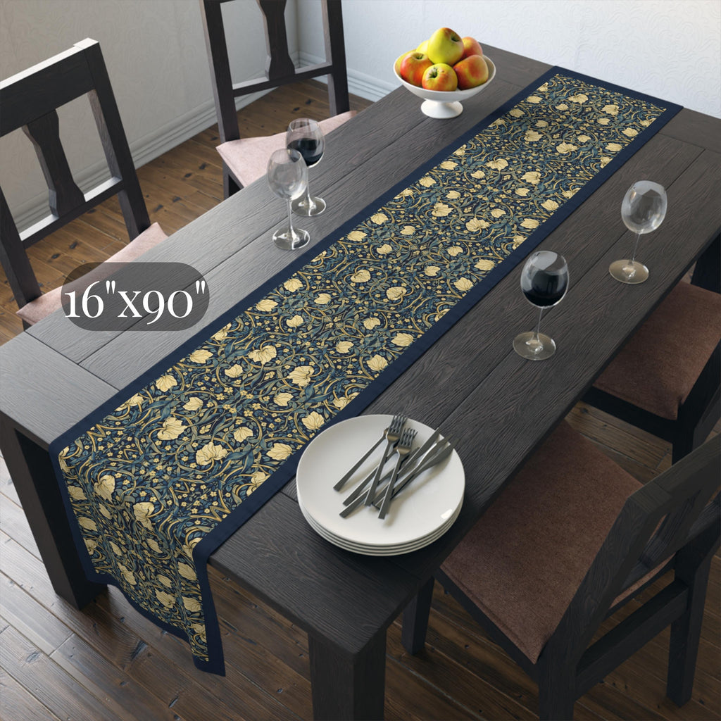 William Morris Table Runner: Navy and Champagne Vintage Pimpernel Reconstructed
