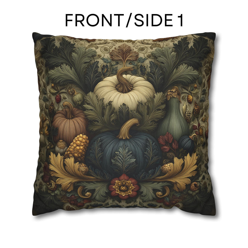 William Morris Inspired Autumn Harvest Tapestry Pillow Cover: Deep Teal with Ivory Blue & Gold