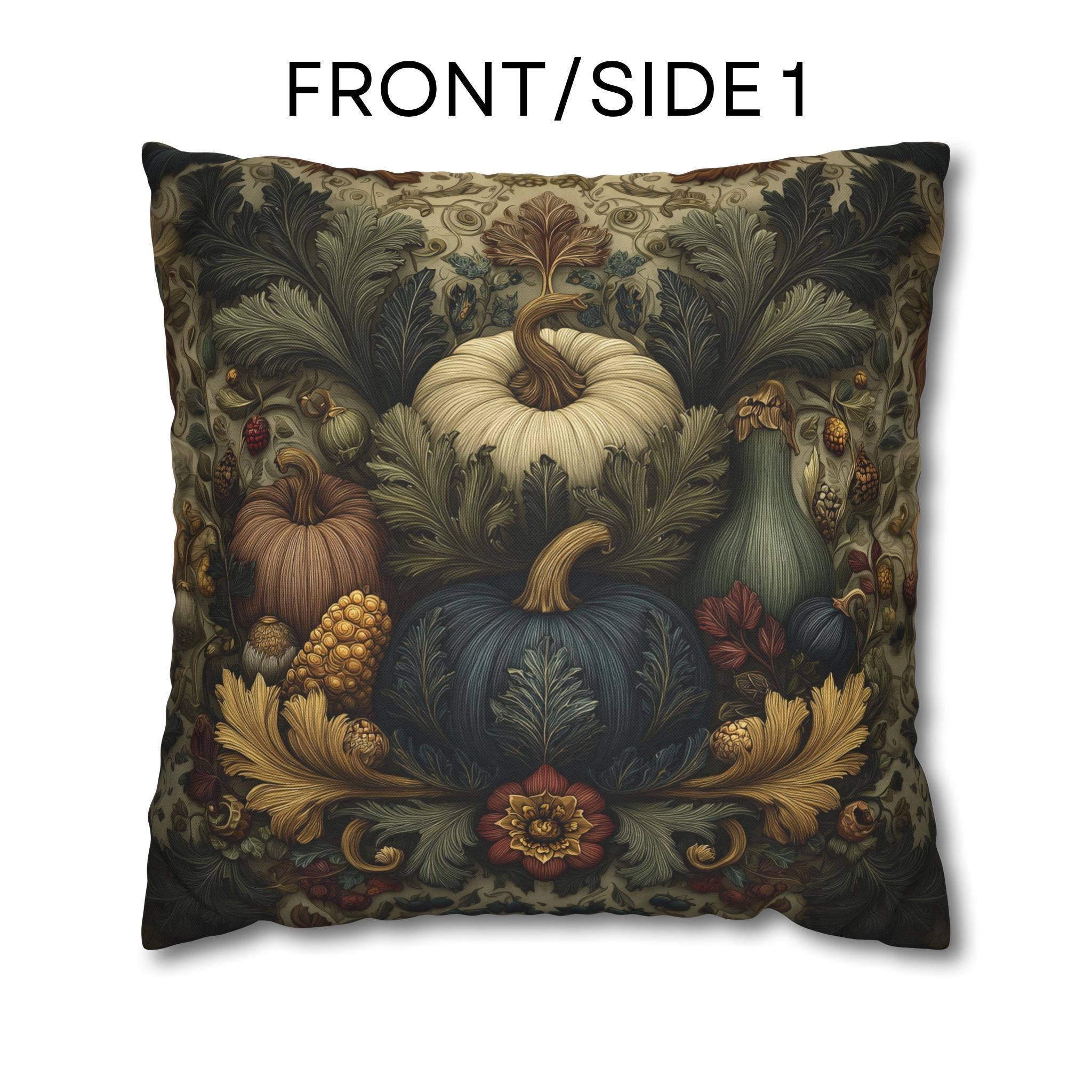 William Morris Inspired Autumn Harvest Tapestry Pillow Cover: Deep Teal with Ivory Blue & Gold